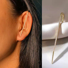 Gold Plated Ear Cuff Bar Cubic Zirconia Micro Pave Earring