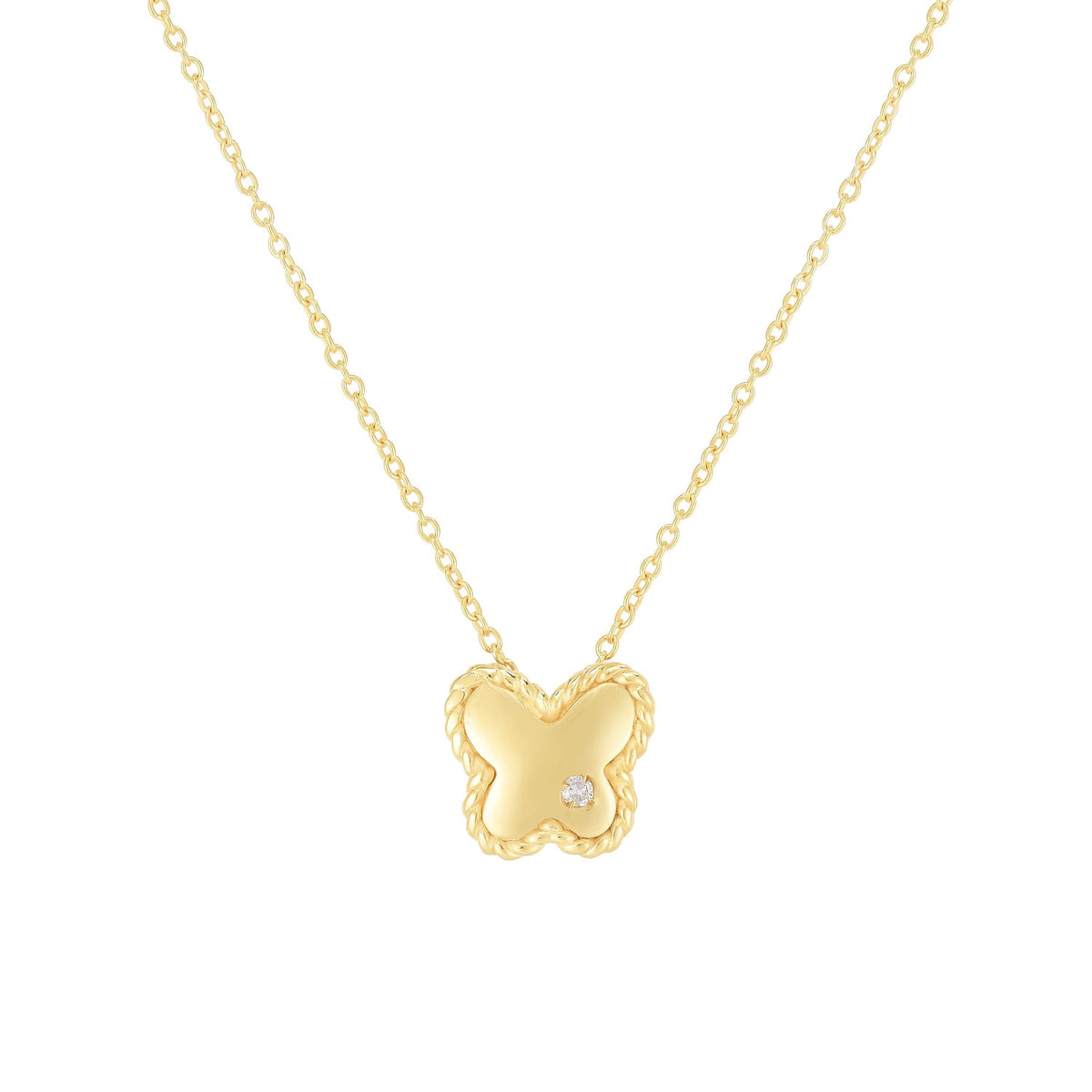 14K Yellow Gold Diamond Accent Butterfly Pendant Necklace