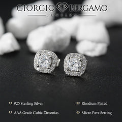 925 Sterling Silver Gold Plated Micro Pave Cushion Halo Stud Earring