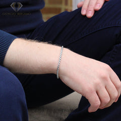925 Sterling Silver 3.5mm Round Box Rhodium Bracelet