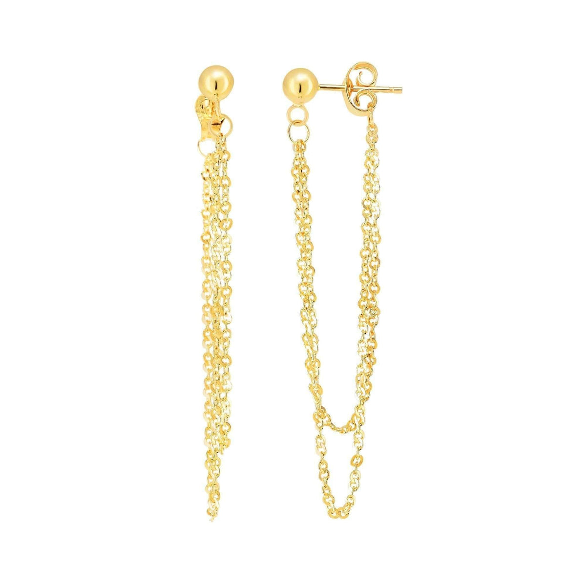 14K Yellow Gold Fancy Layered Link Drop Earrings