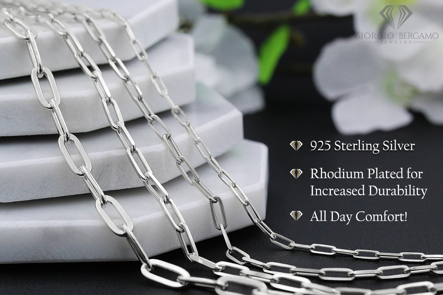 925 Sterling Silver 5.5mm Paper Clip Rhodium Plated Chain