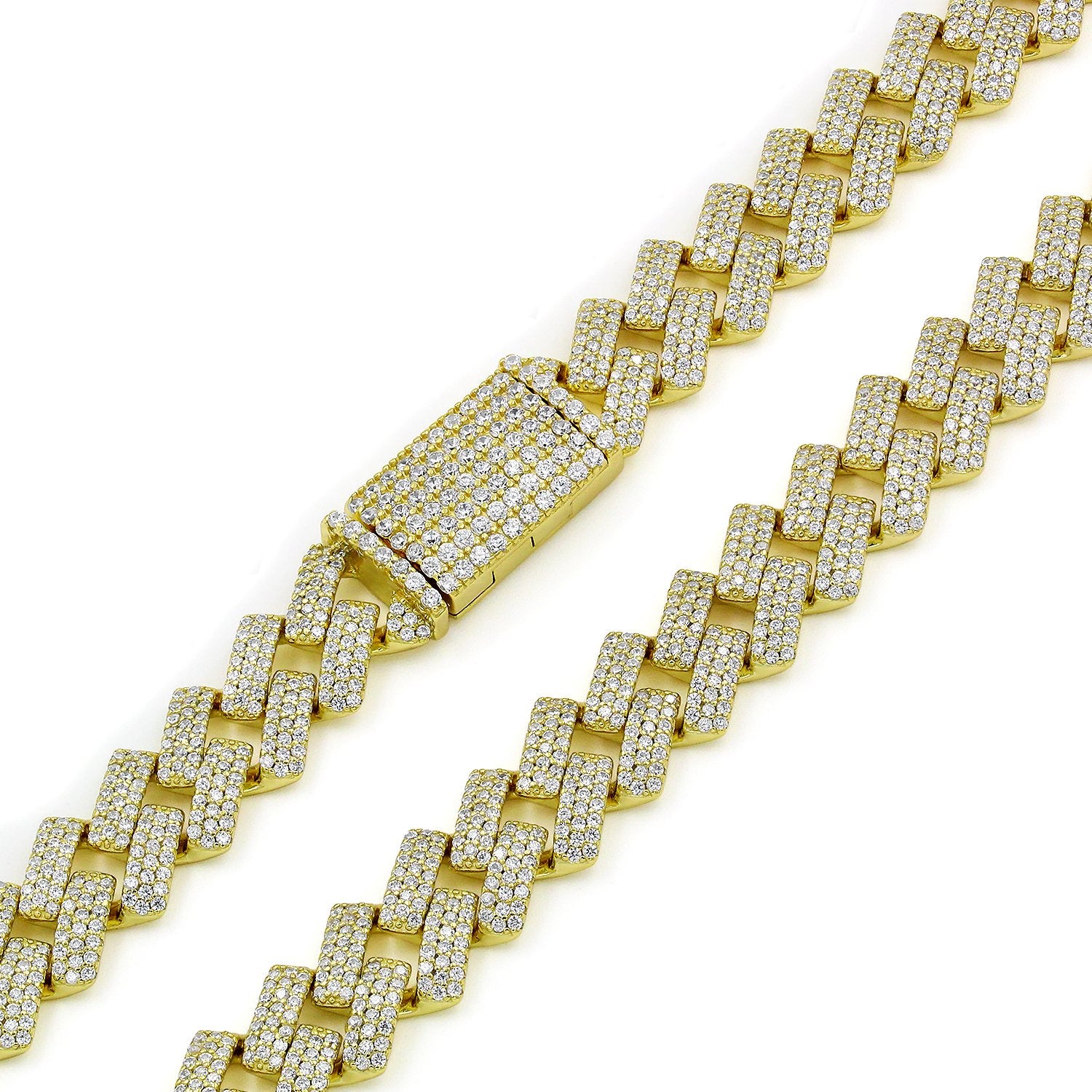 925 Sterling Silver Micro Pave Miami Cuban Edged Chain or Bracelet