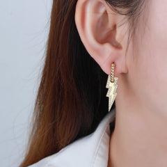 Gold Plated Micro Pave Lightning Bolt Drop Earring