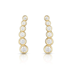 14K Yellow Gold Graduated Bezel Curved Ear Climber Earrings