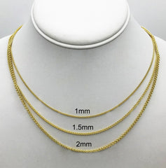 14K Yellow Gold Solid Wheat 1mm Chain