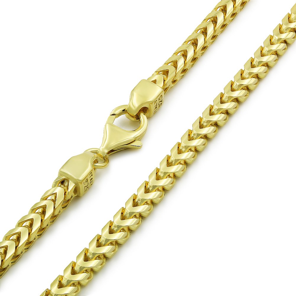 925 Sterling Silver 3.5mm Solid Franco Gold Plated Chain