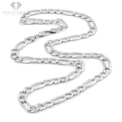 925 Sterling Silver Solid Figaro 8.5mm Diamond Cut Pave ITProLux Link Chain
