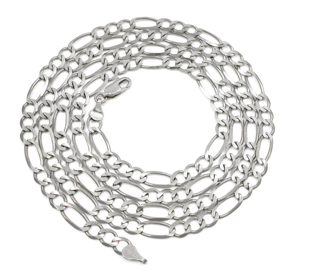 14K White Gold 4.5mm Solid Figaro Link Chain