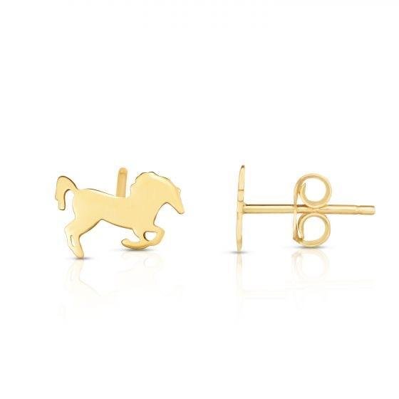 14K Yellow Gold Stallion Horse Stud Earrings