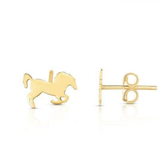 14K Yellow Gold Stallion Horse Stud Earrings