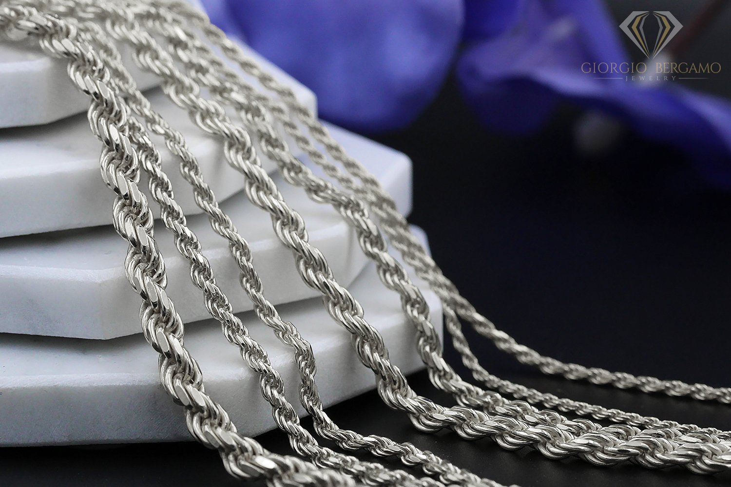 14K White Gold 2mm Solid Rope Diamond Cut Chain