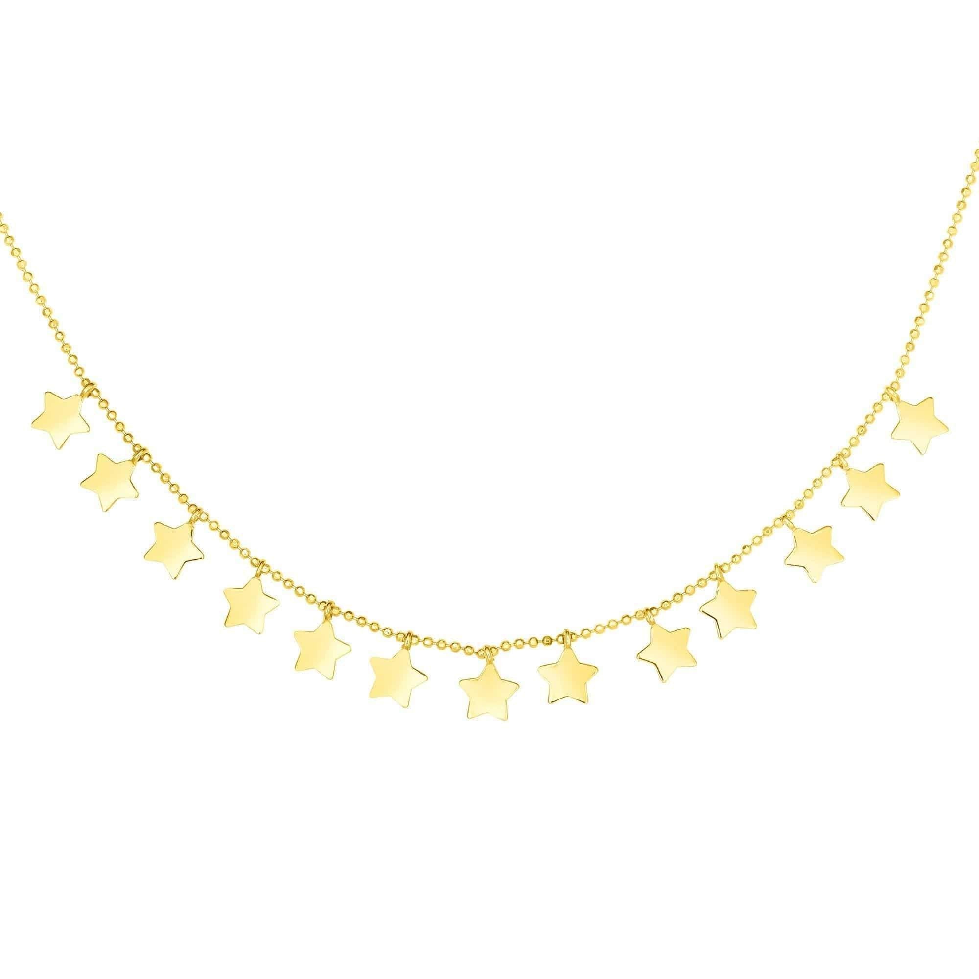 14K Yellow Gold Polished Celestial Star Station Necklace