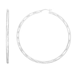 925 Sterling Silver 20mm - 60mm Disco Diamond Cut Rhodium Hoop Earrings