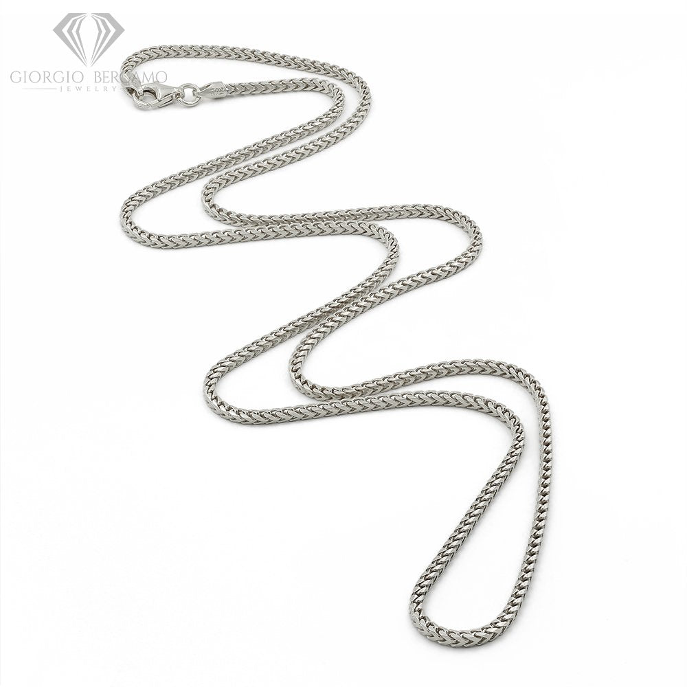 925 Sterling Silver 2mm Solid Franco Rhodium Chain