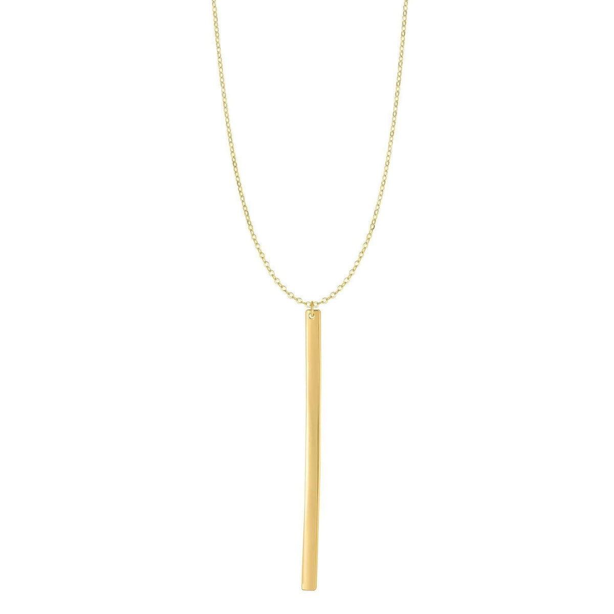 14K Yellow Gold Polished Engraveable Long Veritcal Bar Necklace