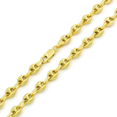 925 Sterling Silver 7mm Puff Mariner Hollow Gold Plated Chain