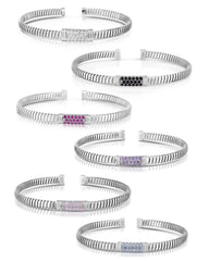 925 Sterling Silver Micro Pave Candy Cuffed Cubic Zirconia Coil Bracelet