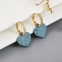 Gold Plated Micro Pave Heart Dangle Drop Earrings