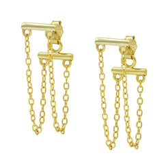 925 Sterling Silver Gold Plated Minimalist Bar Link Drop Earrings