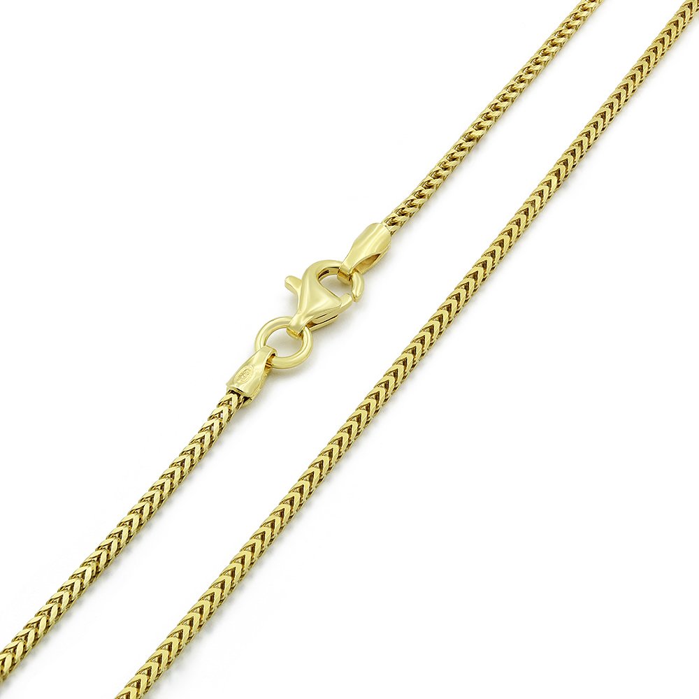 925 Sterling Silver 1mm Solid Franco Gold Plated Chain