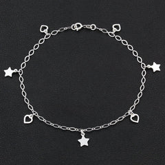 925 Sterling Silver Heart & Star Charm Ankle Bracelet, ITProLux