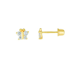 14K Yellow Gold Cubic Zirconia Butterfly Childrens Stud Earrings