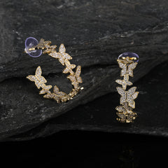 Gold Plated Trendy Butterfly Micro Pave Inside Out Hoop Earring