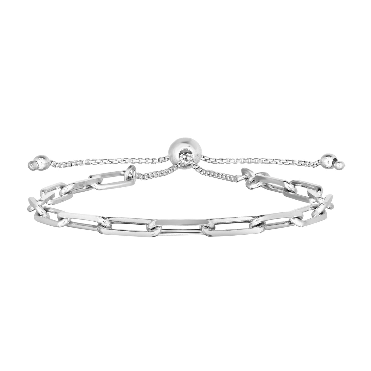 925 Sterling Silver Paper Clip Chain Adjustable Pull Bolo Bracelet