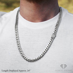 925 Sterling Silver Micro Pave Miami Cuban Edged Chain or Bracelet, Iced Out Lock