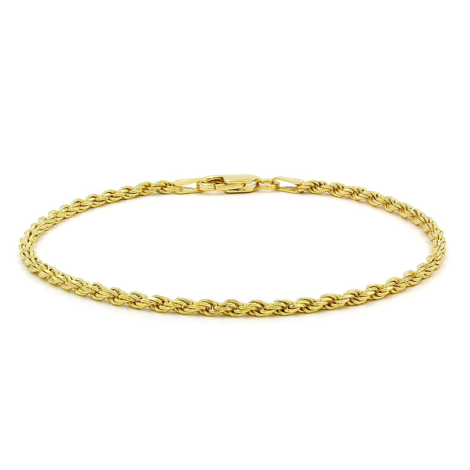 14K Yellow Gold 2.5mm Solid Rope Diamond Cut Bracelet