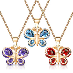 Gold Plated Crystal Butterfly Childrens Pendant Necklace