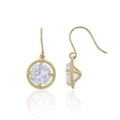 14K Yellow Gold Round Cut Rope Solitare Drop Earring