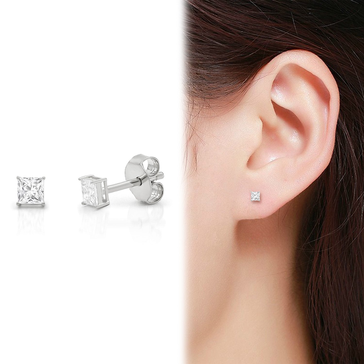 Princess cut diamond stud earrings sterling silver Clearance