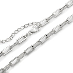 925 Sterling Silver Micro Pave 4mm Paper Clip Chain or Bracelet