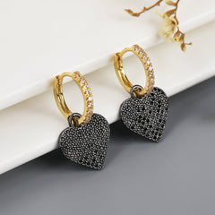 Gold Plated Micro Pave Heart Dangle Drop Earrings