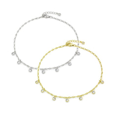 925 Sterling Silver Paper Clip Round Charm Ankle Bracelet
