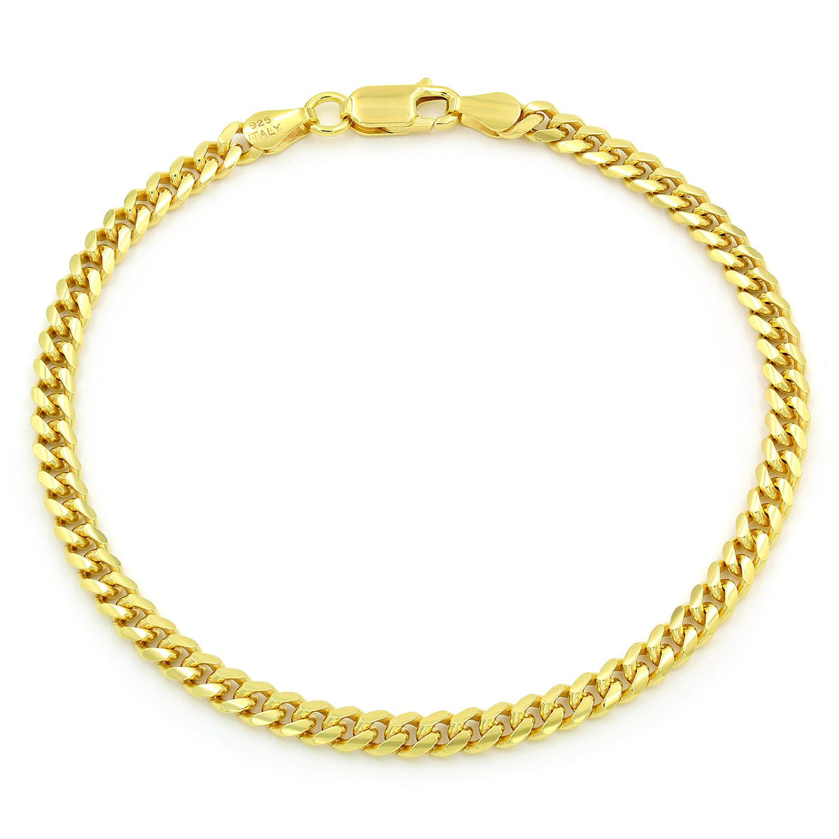 925 Italian Sterling Silver 3.5mm Solid Miami Cuban Gold Plated Chain