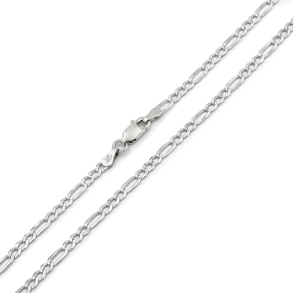 925 Sterling Silver Solid Figaro 2.5mm Diamond Cut Pave ITProLux Link Chain