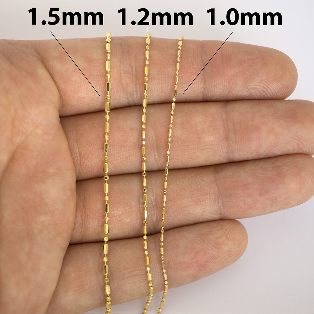 14K Gold 1.2mm Bar and Ball Bead Chain, 20