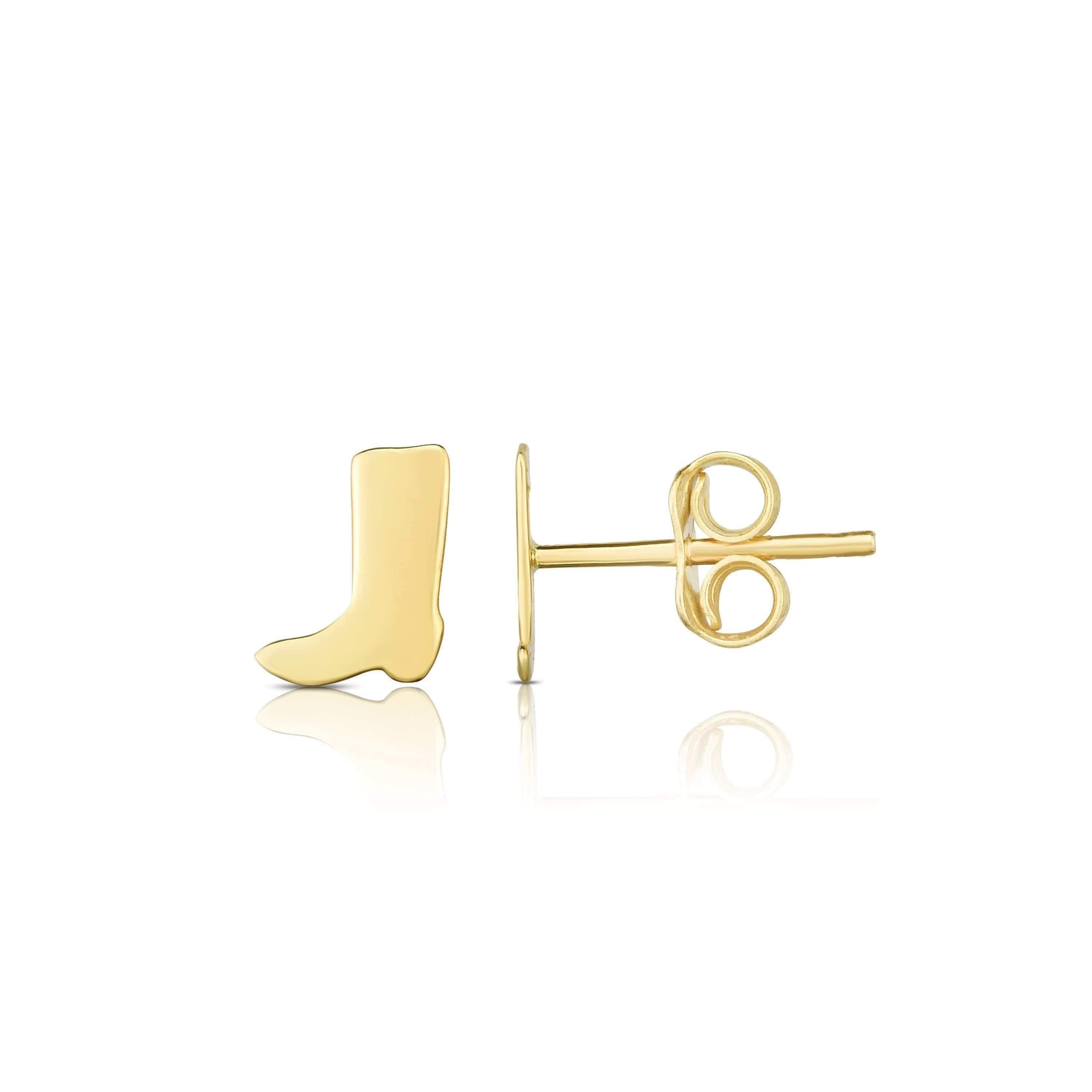 14K Yellow Gold Cowboy Boot Stud Earrings