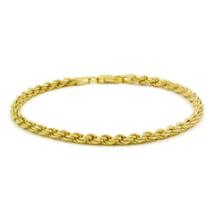 925 Sterling Silver 3.5mm Solid Rope Diamond Cut Gold Plated Bracelet