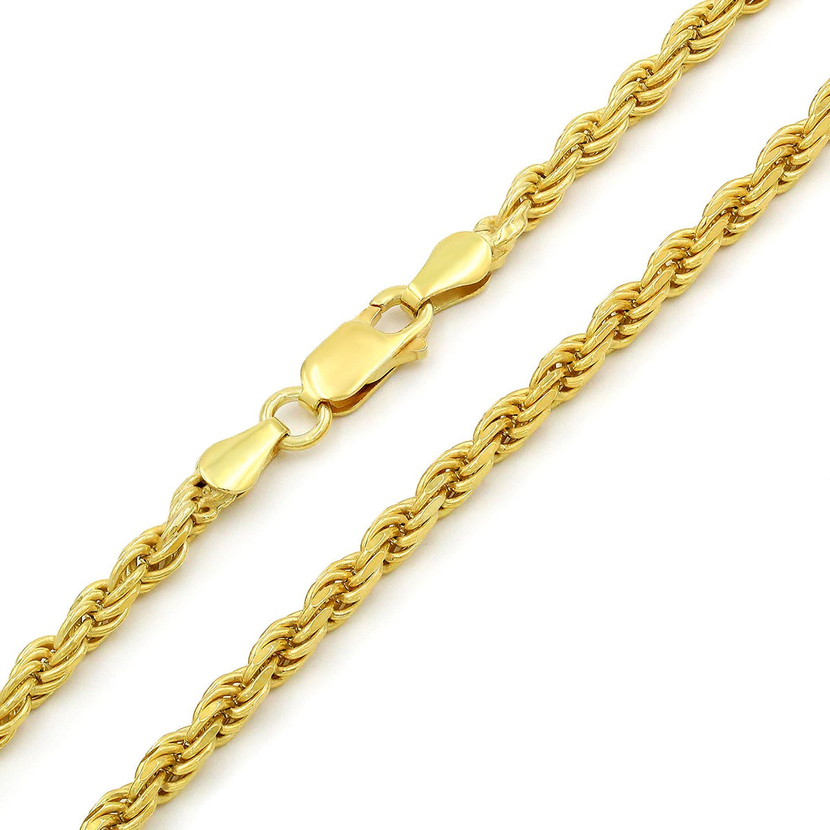 10K Yellow Gold 3.5mm Solid Rope Diamond Cut Chain