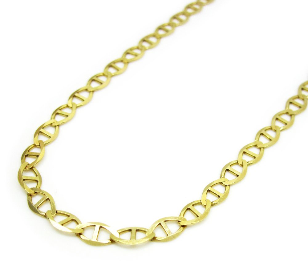 10K Yellow Gold 3mm Flat Mariner Anchor Link Chain
