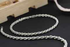 925 Sterling Silver 3.5mm Solid Rope Diamond Cut Rhodium Bracelet