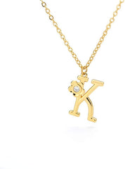 Giorgio Bergamo Stainless Steel Gold Plated A - Z, 26 Letter Cubic Zirconia Flower Initial Pendant Necklace