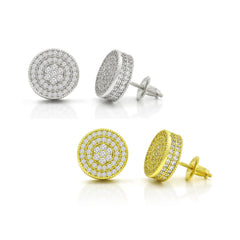 925 Sterling Silver Unisex Micro Pave Round Disc Screw Back Stud Earrings
