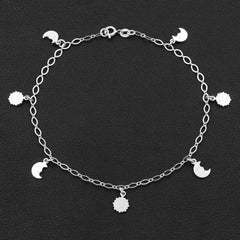 925 Sterling Silver Sun & Moon Charm Ankle Bracelet, ITProLux