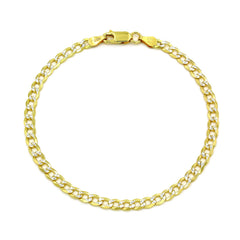 925 Sterling Silver Solid Cuban 4mm Diamond Cut Pave Gold Plated Curb Link Bracelet