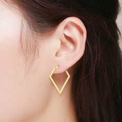 14K Yellow Gold Geometric Diamond Shape Hoop Earrings